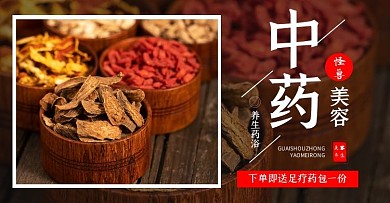 中药美容古风banner淘宝电商横版海报