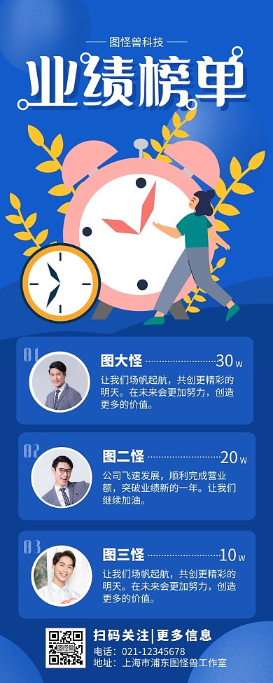 蓝色简约公司业绩榜单营销长图