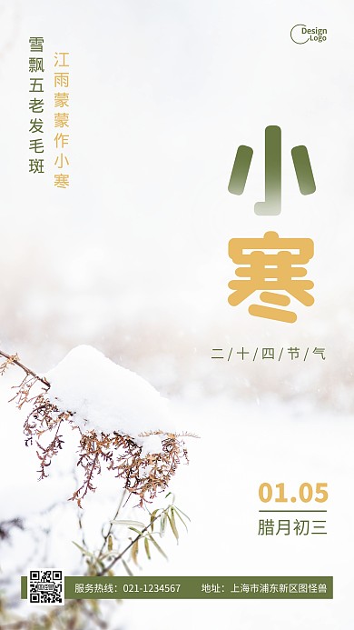 小寒节气冬天季节雪景白色摄影图海报
