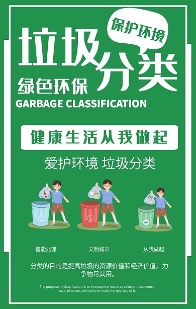 绿色简约垃圾分类宣传海报