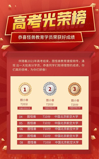 高考加油喜报红色大气电商竖版海报