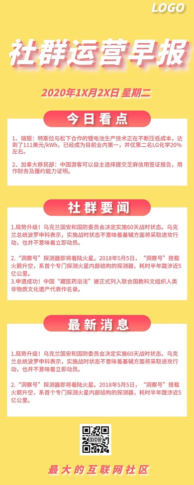 黄色渐变风社区运营早报营销长图