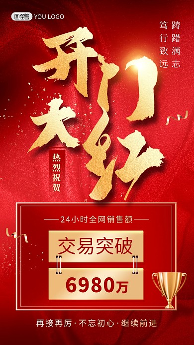 开门大红喜报贺报金融业绩排行榜手机海报
