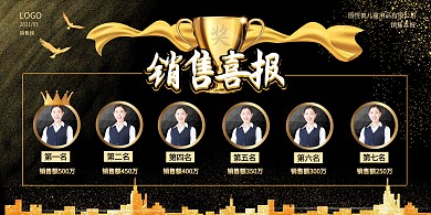 黑金销售喜报商务大气扁平展板背景墙