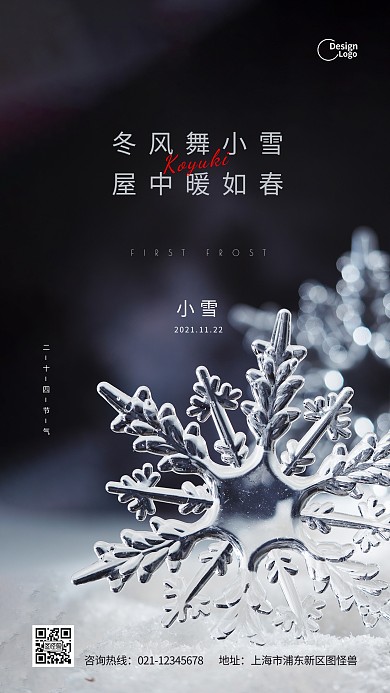二十四节气小雪雪花节日宣传摄影图海报
