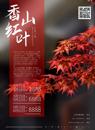 香山红枫叶简约旅游海报