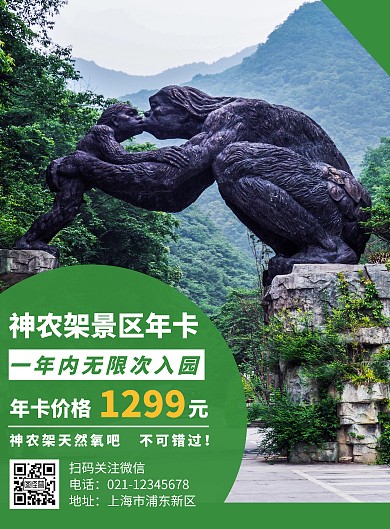 景区年卡办理简约绿色竖版海报