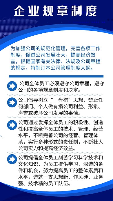 企业规章制度手机海报蓝色扁平化