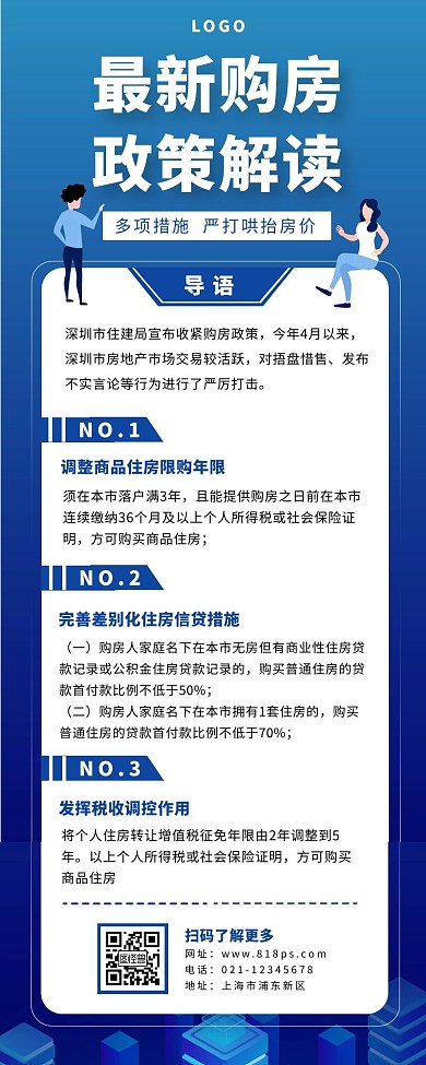 政策解读长图素材蓝色渐变简约