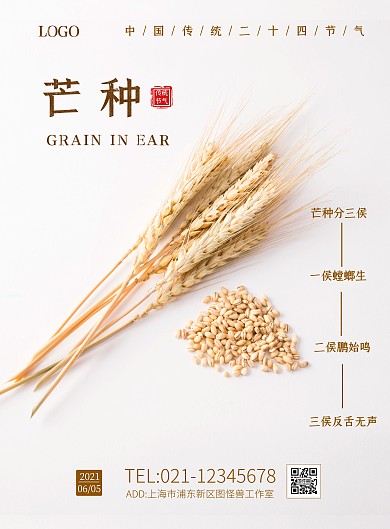 芒种习俗扁平简约大气在线海报制作竖版海报