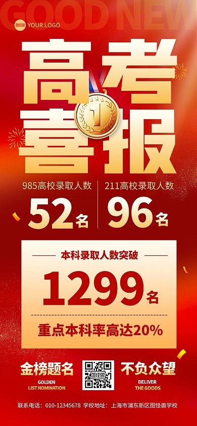 2025红色高考喜报全屏海报