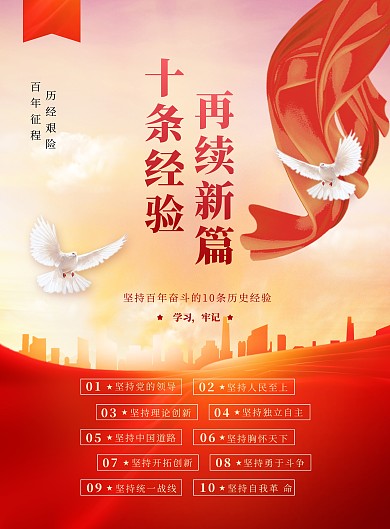 原创坚持百年奋斗的10条历史经验印刷海报