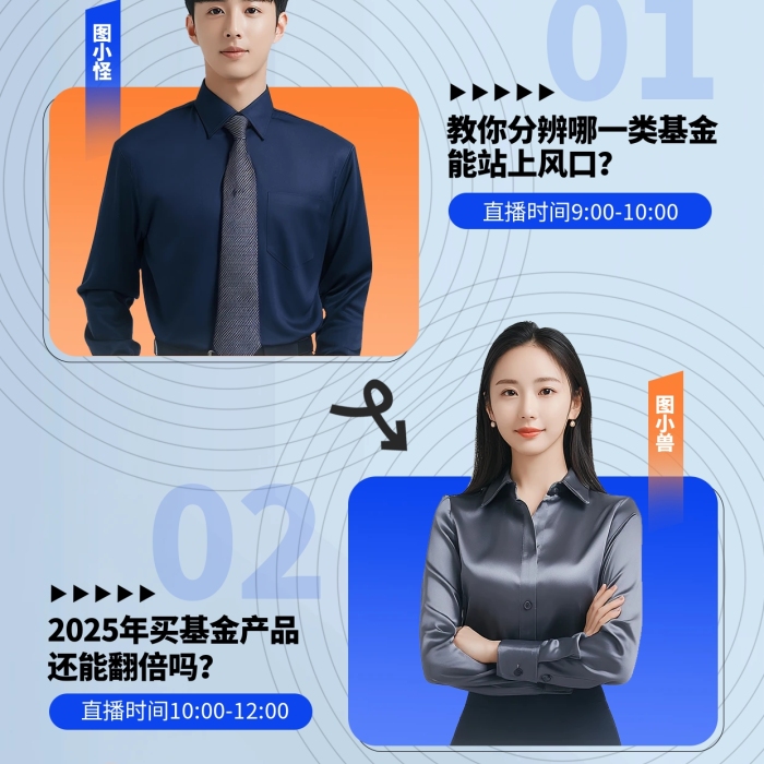 蓝色简约风基金分享直播人物海报