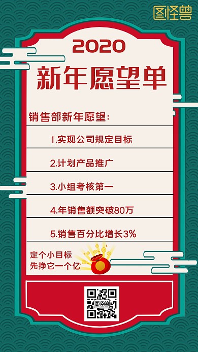 绿色中国风销售新年愿望手机海报