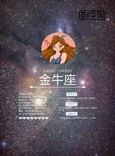 星座运势+手机海报+运势+金牛座+星空