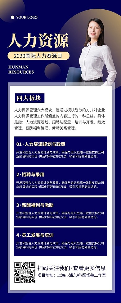大气深蓝色人力资源人营销长图