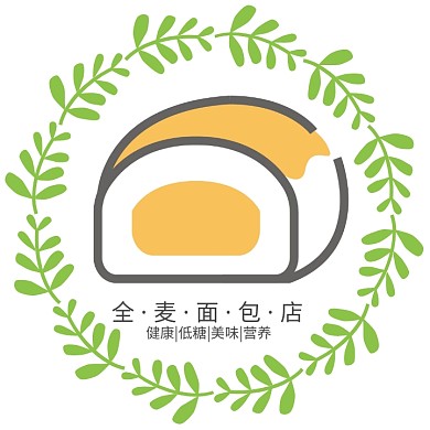 圆环树叶全麦面包食品店铺logo