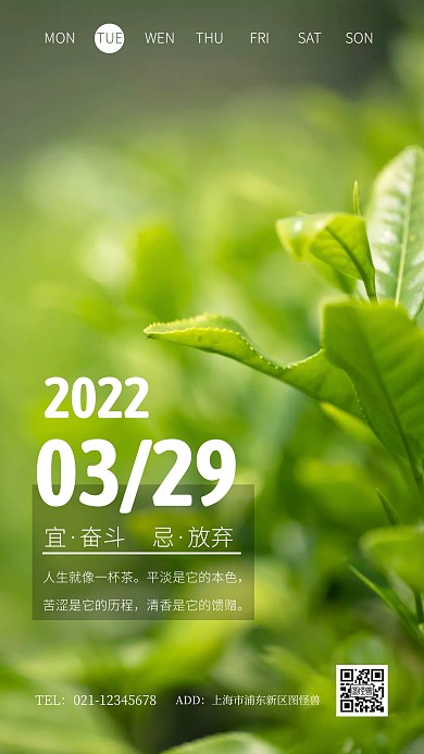 茶叶日签正能量绿色摄影图海报