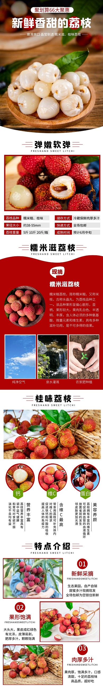 红色简约66聚划算水果荔枝详情页