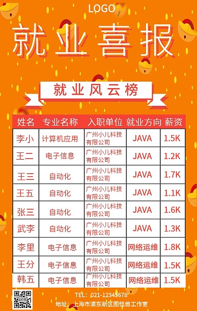 喜报就业扁平手机海报