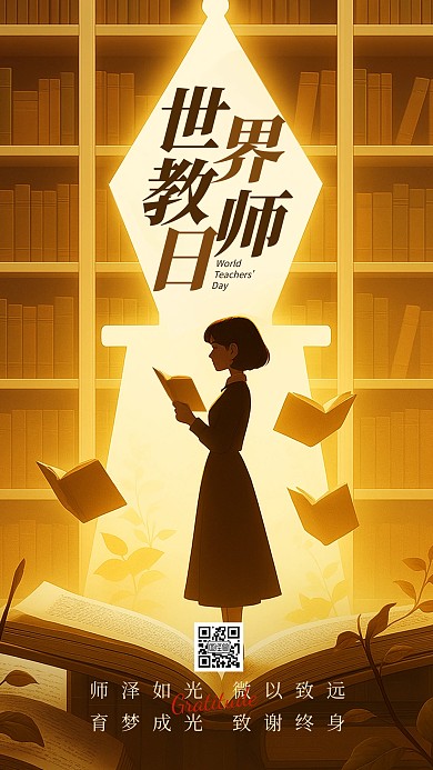 简约剪影风世界教师日宣传海报