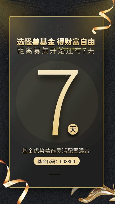 黑金风基金募集倒计时宣传手机海报