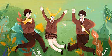 卡通青年节学生欢快毕业季