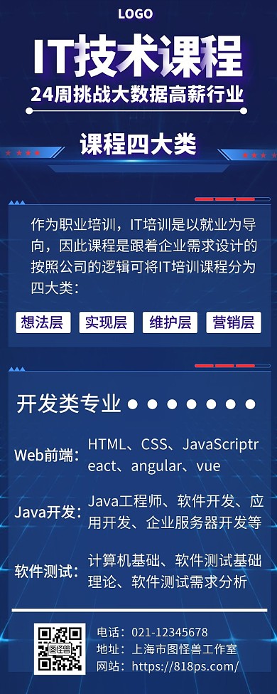 IIT科技课程时尚简约科技蓝手机营销海报