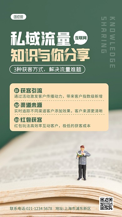 私域知识分享绿色简约摄影图海报