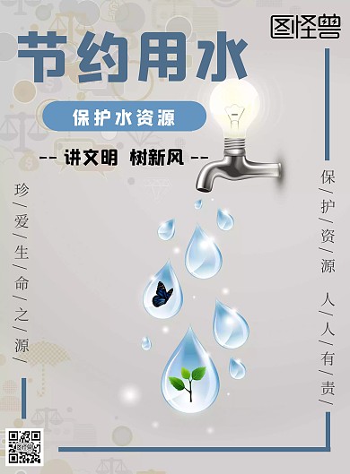节水保护水资源简约宣传海报
