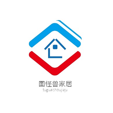 家居房子蓝色红色简约平面logo