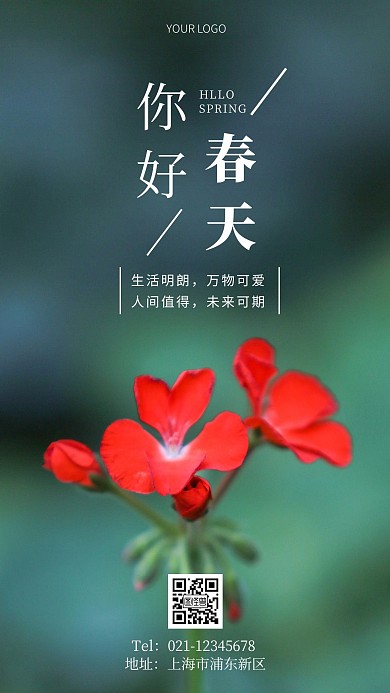 你好春天简约白色节气手机海报