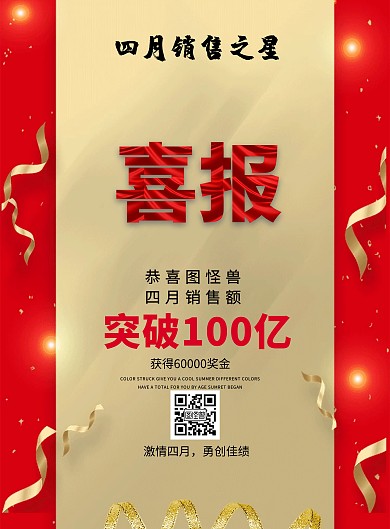 激情四月勇创佳绩销售喜报印刷海报