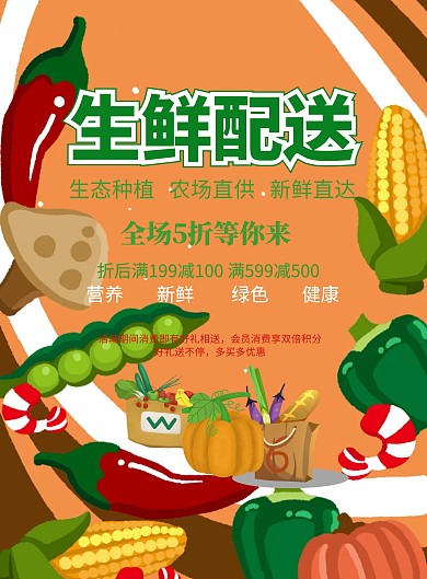 绿色生鲜配送手海报