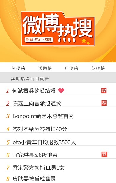 微博热搜榜简约创意黄色手机海报