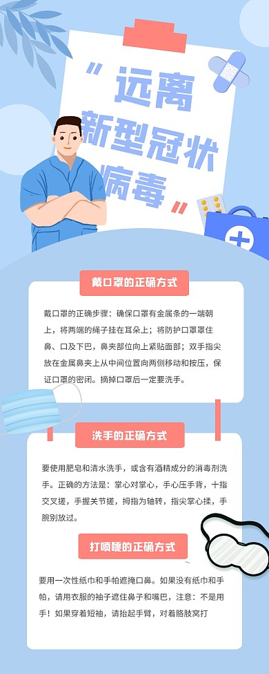 扁平风新型冠状病毒防护营销长图