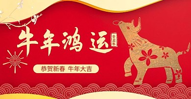 牛年鸿运红色大气电商全屏海报