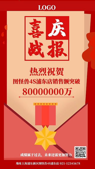 红色喜庆4S店销售业绩喜庆海报