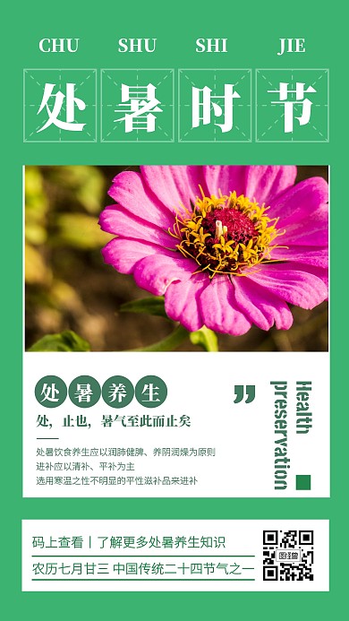 绿色简约处暑节气养生手机海报