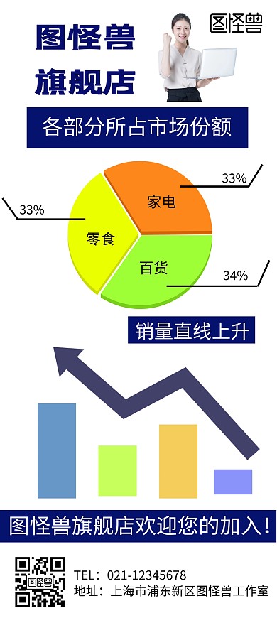 图表柱状图饼状图简约几何展架