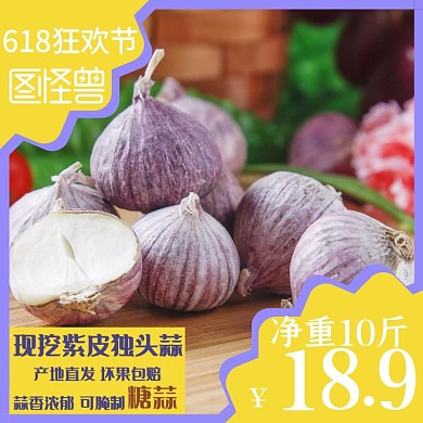 独头大蒜坏果包赔618紫黄创意直通车海报