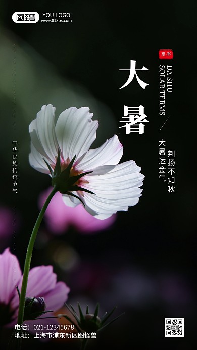 大暑节气古诗词摄影风手机海报