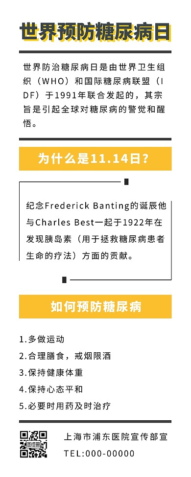 世界预防让尿病日医疗科普营销长图
