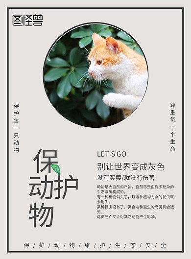 2020灰黑色简约摄影风保护动物宣传海报