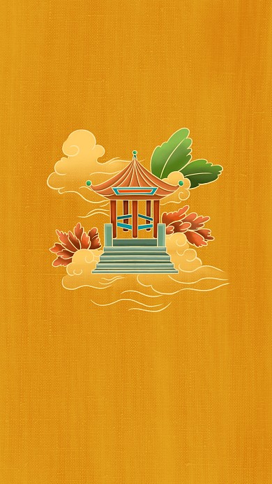图怪兽原创元素秋分古风古楼亭子简约建筑插画背景