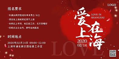 2.14情人节相亲大会相亲会红色横板海报