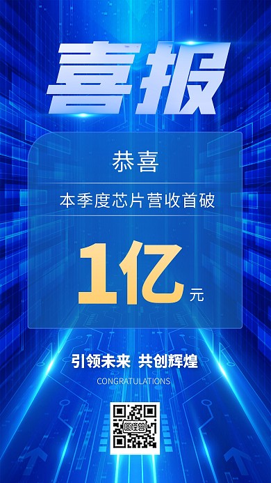 科技感中国芯片营收喜报手机海报