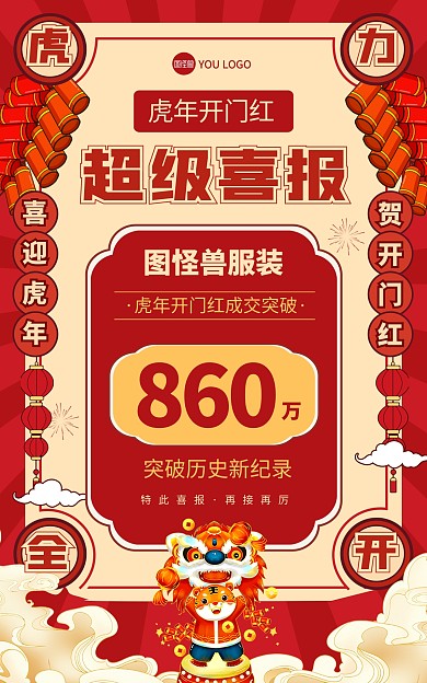 原创2022虎年元旦开门红喜报竖版海报