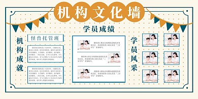 黄色简约托管机构文化墙横版海报