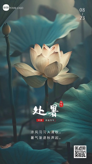 简约大气处暑节气祝福问候创意摄影图海报